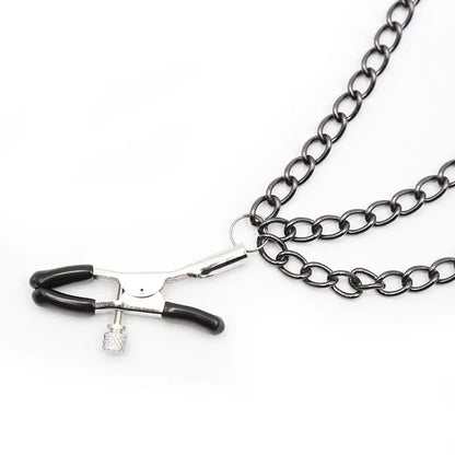 OhMama - Fetish Black Nipple Clamps with Multi Chains