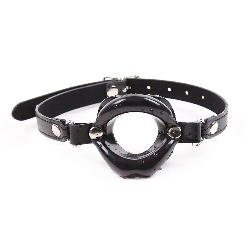 OhMama - Fetish Black Lips Gap with PU Strap - PlayBlue