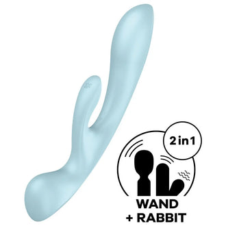 Satisfyer - Triple Oh - Silicone Rabbit Wand Combo - PlayBlue
